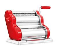 PASTALINDA Classic 200 - Máquina para hacer pasta, rodillos de 20 cm, 9 posiciones de grosor, 2 posiciones de corte, acero inoxidable, manivela reforzada y abrazaderas (rojo)