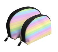 Pastel Arco Iris A Rayas, Bolsa de Maquillaje de Concha, Monedero pequeño para Mujer, Bolsa de artículos de tocador, Bolsa de cosméticos, 2 Piezas