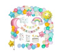 Pastel Balloon Arch Kit, 53 Pcs Rainbow Clouds Balloon Kit, Birthday Party Decorations Sky Theme with Sun Moon Cloud Balloons And Happy Birthday