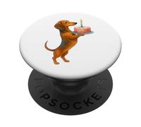 Pastel de Feliz cumpleaños Perro Salchicha Cachorro Salchicha Perro papá mamá niños PopSockets PopGrip Adhesivo