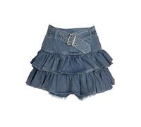 Pastel de Verano Falda Corta de Mezclilla Plisada de Corte A para Mujer Falda de Cintura Alta de Verano para Personas pequeñas - Falda de Mezclilla - Talla M