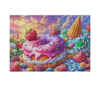 Pastel en el Campo de Flores Puzzle 300 Piezas Estera Portátil Antideslizante Treat Confection Flora Rompecabezas Familiar para Hombres Y Mujeres Aliviar Estrés Decoración Hogar 300 PCS