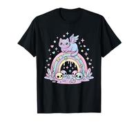 Pastel Goth Anime japonés Kawaii Rainbow Skulls Cute Cat Camiseta
