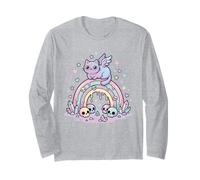 Pastel Goth Anime japonés Kawaii Rainbow Skulls Cute Cat Manga Larga