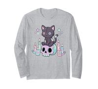 Pastel Goth Japonés Anime Kawaii Calavera Gato Creepy Manga Larga