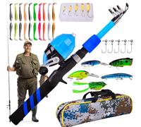 Pastel para, equipo de pesca para Los 8-14, poste de pesca telescópico para con Bolsa, Monos de caña de pescado y Carrete resistente al desgaste para Camping, senderismo, senderismo