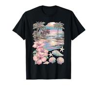 Pastel Puesta del Sol Playa Palmeras Tropical Verano Arte De Ensueño Camiseta