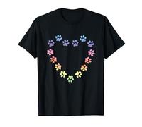 Pastel Rainbow Heart Cat Paw Prints Estética Gatos Amante Camiseta