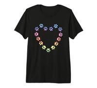 Pastel Rainbow Heart Cat Paw Prints Estética Gatos Amante Camiseta Premium