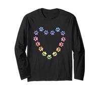 Pastel Rainbow Heart Cat Paw Prints Estética Gatos Amante Manga Larga