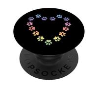 Pastel Rainbow Heart Cat Paw Prints Estética Gatos Amante PopSockets PopGrip Adhesivo
