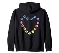 Pastel Rainbow Heart Cat Paw Prints Estética Gatos Amante Sudadera con Capucha