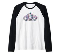 Pastel Spring Gnomes For Grandma Life Floral Lilac Flowers Camiseta Manga Raglan