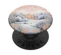 Pastel Winter Christmas House Decor with Snowflake Pattern PopSockets PopGrip Adhesivo