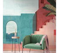 Livingwalls Papel pintado fotográfico efecto 3D en azul, rojo y rosa - Papel pintado de alta calidad 398891 con diseño en 3,71 m x 2,80 m - Fabricado en Alemania