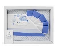 PASTELLO - Coordinado Cochecito 3 piezas, 100% algodón para bebé, juego de sábanas con bordado (Art. LC7F, Cielo)