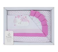 PASTELLO - Coordinado de 3 piezas, 100% algodón para bebé, juego de sábanas con bordado (Art. LC7F, Rosa)