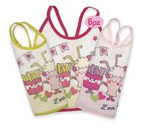 PASTELLO - Juego de 6 baberos para niña con parte trasera impermeable y cierre con cordones, colores surtidos, varios tamaños, variados, 22x19cm (3/6 M)