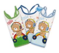 PASTELLO - Juego de 6 baberos para niño con parte trasera de esponja y cierre con cordones, colores surtidos, varios tamaños, Surtido 4, 26x21cm (6/12 M)