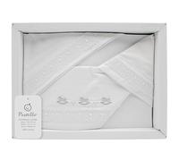 PASTELLO - Juego de cama de 3 piezas, 100% algodón para bebé, juego de sábanas con bordado (Art. LL31E, Cielo)