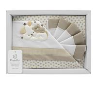 PASTELLO - Juego de cama de 3 piezas, 100% algodón para bebé, juego de sábanas con bordado (Art. LL7F, ECRU)