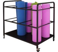 Pastilla de almacenamiento de estera de yoga con ruedas, soporte de yoga de metal móvil, organizador de gimnasio en casa, carrito de rodadura, estante de almacenamiento de estera de yoga de gran