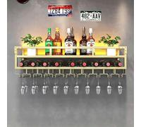 Pastilla de Vino montada en la Pared, una Unidad de Barra estantes flotantes con luz LED, Estante de Copa de Vino Colgante, Rejilla de Almacenamiento de Vino, Organizador de Botellas de Vino de Metal