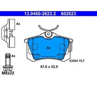 ATE Juego de 4 pastillas de freno para PEUGEOT: 207, 208, 2008 & CITROËN: C3, DS3, C3 Aircross, C4 Cactus, C3 Picasso & DS: DS3 (Ref: 13.0460-2623.2)