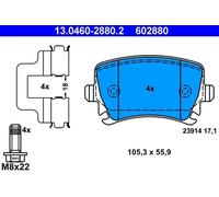 ATE Juego de pastillas de freno 13.0460-2880.2 traseras para VW Polo V Hatchback (6R1, 6C1)