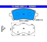 Pastillas de freno 13.0460-5851.2 ATE para SUBARU IMPREZA Sedán FORESTER OUTBACK