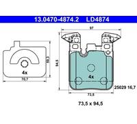 ATE Juego de 4 pastillas de freno para BMW: SÃ©rie 1, SÃ©rie 3, SÃ©rie 4, SÃ©rie 2 (Ref: 13.0470-4874.2)