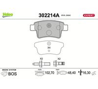 Valeo Juego de 4 Pastillas de Freno Expert 302214A, Eje Trasero | Equipado con Accesorios Montados, Certificación ECE-R90, Probados para Garantizar una Durabilidad y un Rendimiento Óptimos