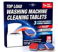 Pastillas de limpieza para lavadora, carga superior, 28 tabletas, fórmula ecológica de 3 capas, limpieza profunda y descalcificación, protege y desodoriza, diseñado y formulado para lavadoras de carga