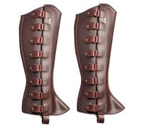 Pastillas en las piernas, armadura de pierna medieval 1 par Renacimiento de la bota medieval portadas de cuero PU con disfraz ajustable ajustable para el cosplay de la fiesta Halloween, marrón oscuro