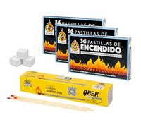 Pastillas Encendido Chimenea con Pack de 50 fósforos para Prender Fuego en chimeneas, barbacoas, hornos de leña, carbón, etc. - Enciende Fuegos fácil y rápido (108 Pastillas + 50 fósforos)
