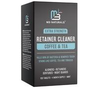 Pastillas limpiadoras retenedoras de café y té, elimina olores, manchas y placa, suministro de 4 meses, limpiador de dentaduras postizas para entusiastas de la cafeína, 120 tabletas M3 Naturals