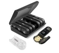 Pastillero 7 Días 3 Compartimentos con Cortador de Pastillas - Caja Organizadora de Medicamentos con Se?alización por Día y Hora, Ideal para Mayores, Viajes y Uso Diario