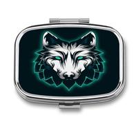 Pastillero A De Humedad Animal Lobo Azul Pastillero 2 Compartimentos Con Espejo Caja De Almacenamiento Dispensador De Metal Cuadrado Portátil Regalo Único