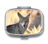 Pastillero A De Humedad Animal Lobo Pastillero 2 Compartimentos Con Espejo Caja De Almacenamiento Dispensador De Metal Cuadrado Portátil Regalo Único