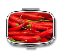 Pastillero A De Humedad Chile Vegetal Rojo Pastillero 2 Compartimentos Con Espejo Caja De Almacenamiento Dispensador De Metal Cuadrado Portátil Regalo Único