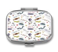 Pastillero A De Humedad Comida Para Perros Con Huesos De Carne Pastillero 2 Compartimentos Con Espejo Caja De Almacenamiento Dispensador De Metal Cuadrado Portátil Regalo Único