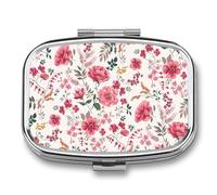 Pastillero A De Humedad Flores Florales Rosadas Pastillero 2 Compartimentos Con Espejo Caja De Almacenamiento Dispensador De Metal Cuadrado Portátil Regalo Único