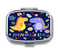 Pastillero A De Humedad Lindo Dinosaurio Para Colorear Pastillero 2 Compartimentos Con Espejo Caja De Almacenamiento Dispensador De Metal Cuadrado Portátil Regalo Único