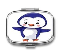 Pastillero A De Humedad Lindo Pingüino Azul Pastillero 2 Compartimentos Con Espejo Caja De Almacenamiento Dispensador De Metal Cuadrado Portátil Regalo Único