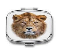 Pastillero A De Humedad Lion King Pastillero 2 Compartimentos Con Espejo Caja De Almacenamiento Dispensador De Metal Cuadrado Portátil Regalo Único