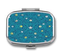 Pastillero A De Humedad Patrón De Estrella Abstracta Azul Pastillero 2 Compartimentos Con Espejo Caja De Almacenamiento Dispensador De Metal Cuadrado Portátil Regalo Único