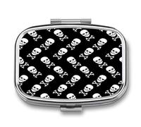Pastillero A De Humedad Skulls And Crossbones Pastillero 2 Compartimentos Con Espejo Caja De Almacenamiento Dispensador De Metal Cuadrado Portátil Regalo Único