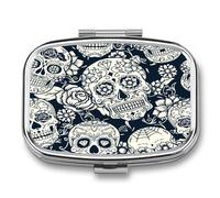 Pastillero A De Humedad Sugar Skull Pastillero 2 Compartimentos Con Espejo Caja De Almacenamiento Dispensador De Metal Cuadrado Portátil Regalo Único