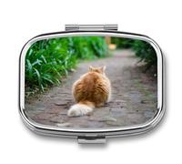 Pastillero A De Humedad Vista Trasera Del Gato Pastillero 2 Compartimentos Con Espejo Caja De Almacenamiento Dispensador De Metal Cuadrado Portátil Regalo Único