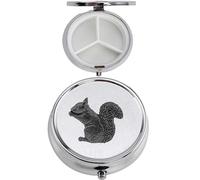 Pastillero A35 con acabado negro de ardilla sentada hecha de fino peltre inglés en un contenedor de 3 secciones con espejo